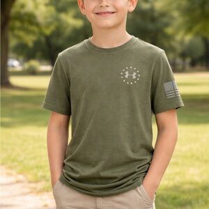 Under Armour HeatGear Freedom Flag T-Shirt Green US Military Boys XXL